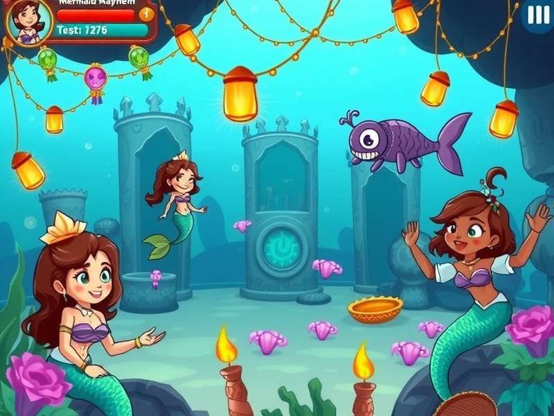 Mermaid Mayhem game screenshot showing Indian-themed underwater world